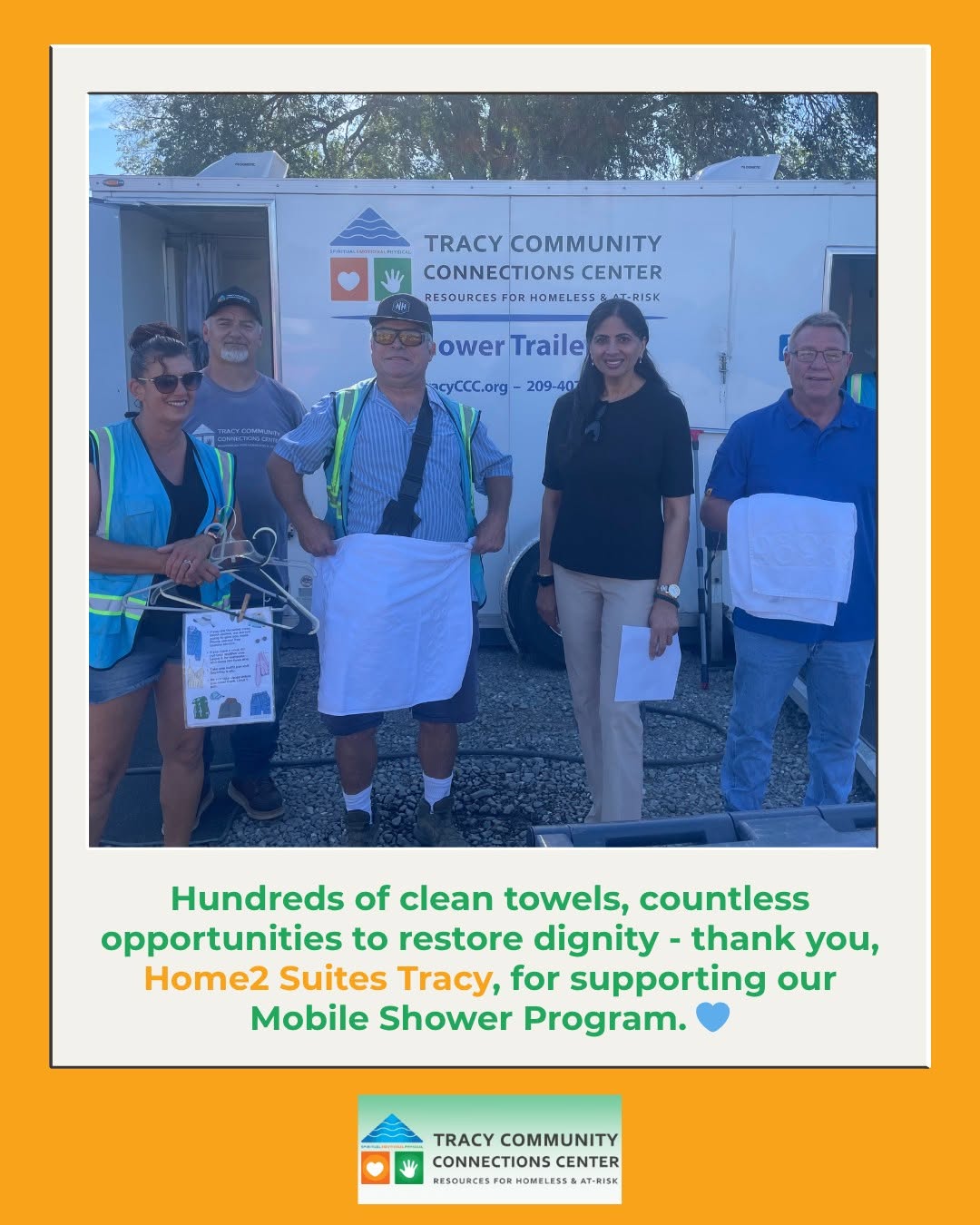 Home2 Suites Tracy Donates Towels to Mobile Shower Program