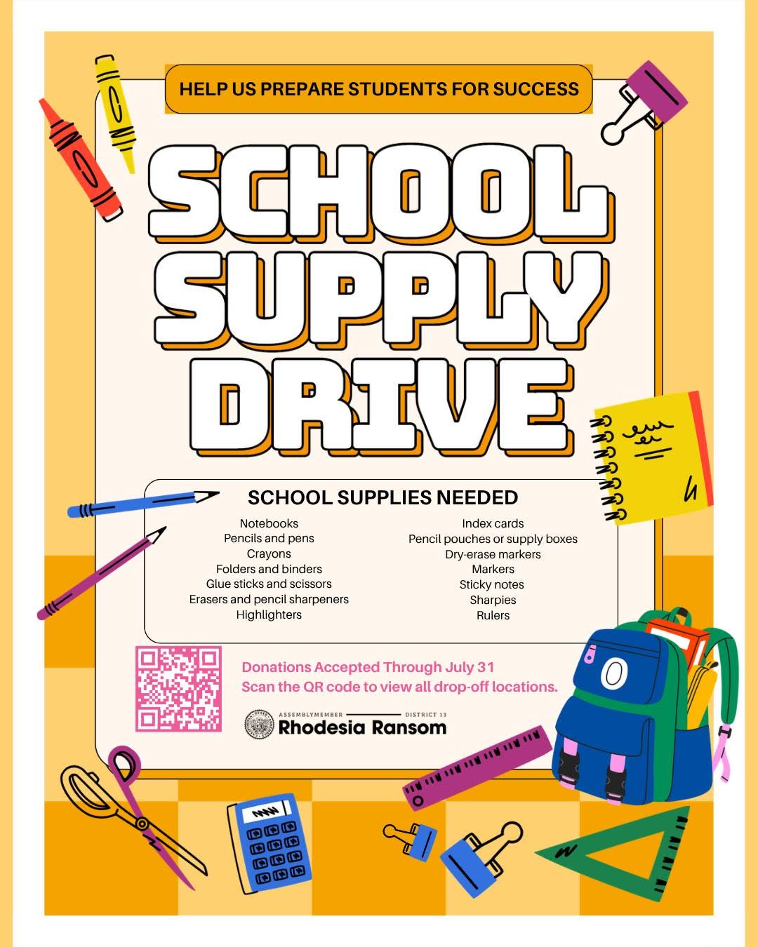 School Supply Drive Through July 31
